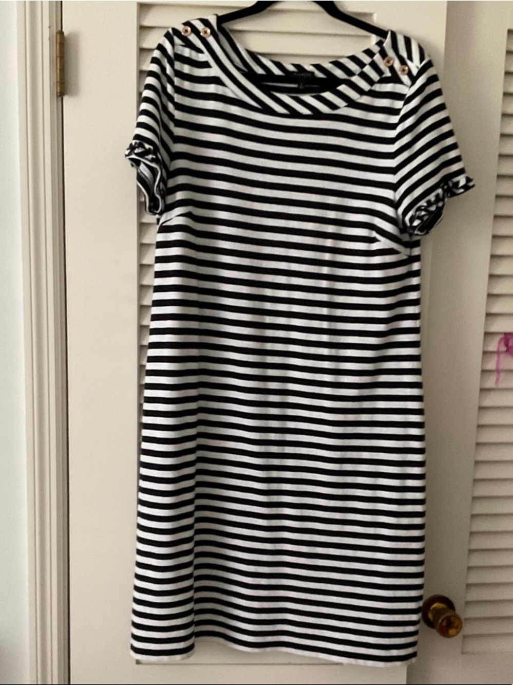 Talbots Black and White Striped Short Sleeve Shift Dress